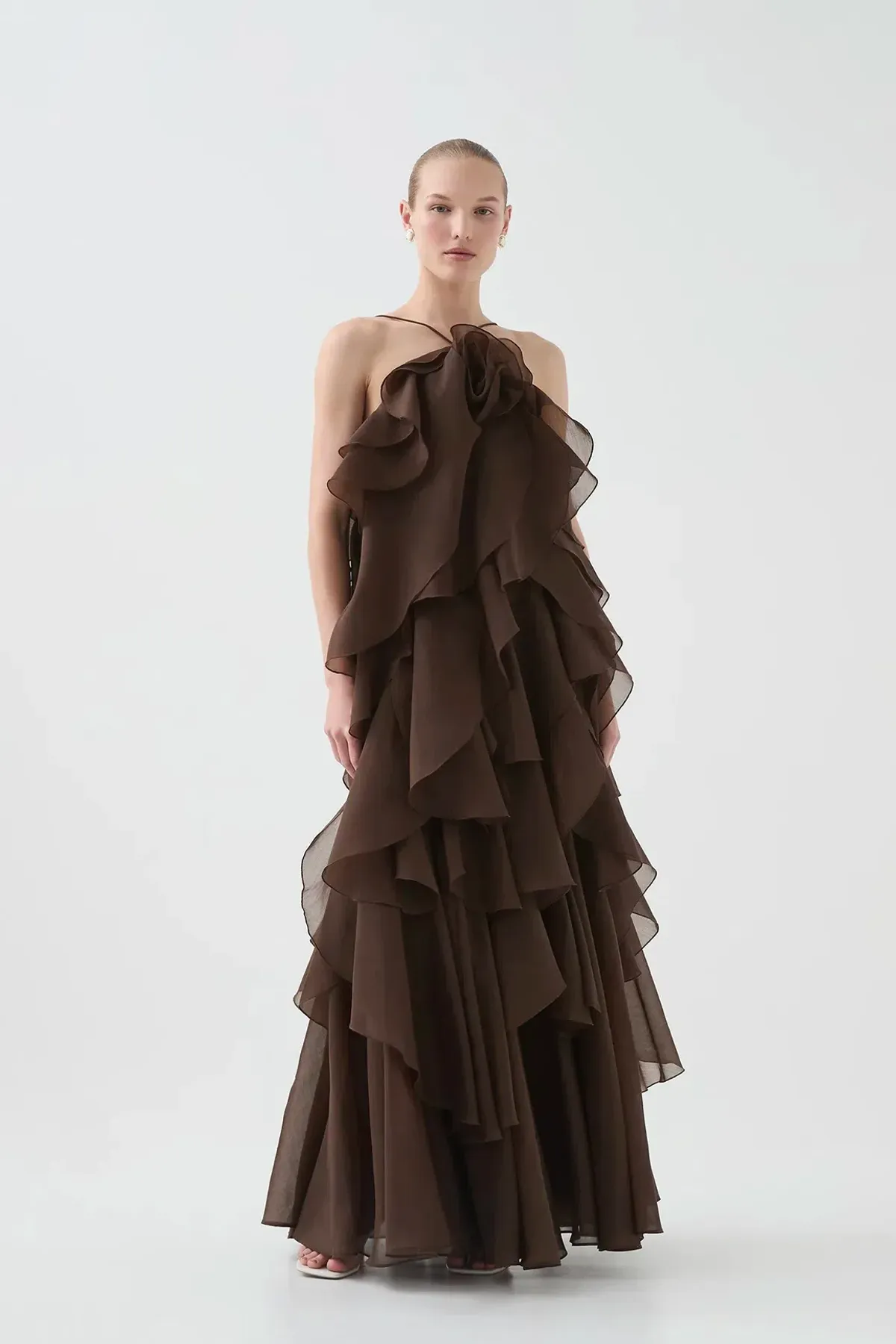AJE Pandorea Layered Maxi Dress Chocolate Size 6 - Image 3