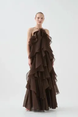 AJE Pandorea Layered Maxi Dress Chocolate Size 6 for rent on The Volte - image 3