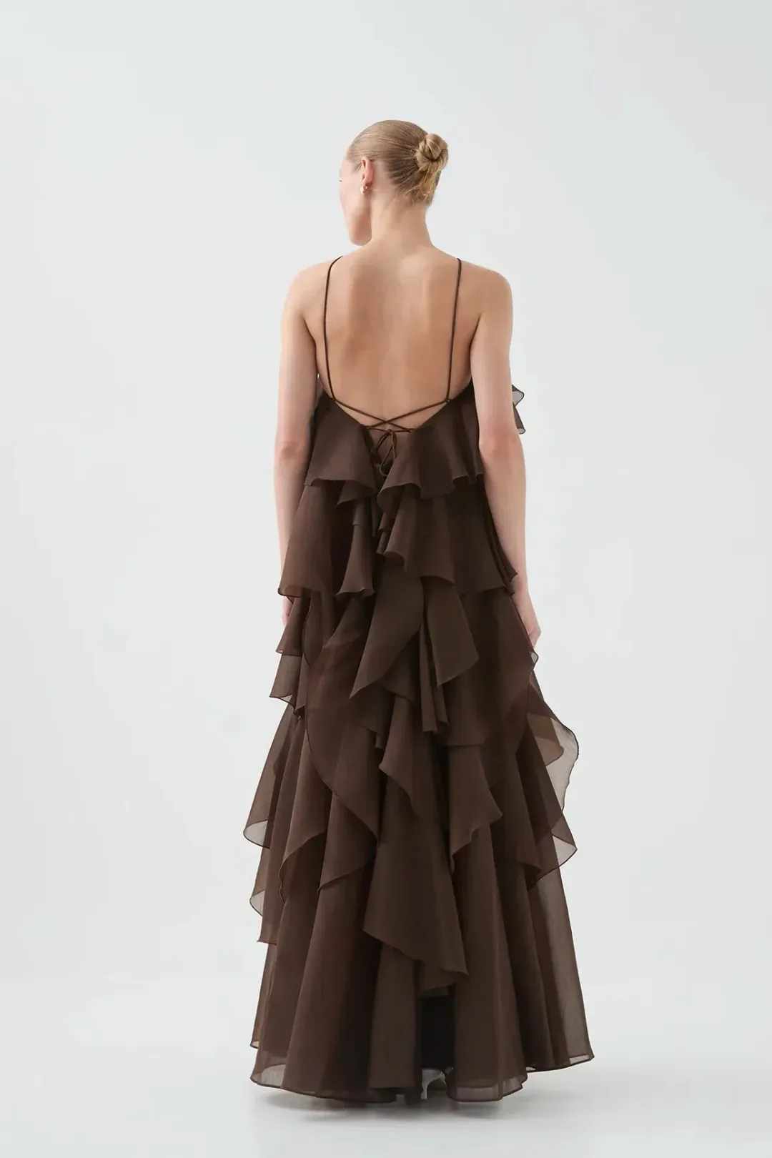 AJE Pandorea Layered Maxi Dress Chocolate Size 6 for rent on The Volte - main image
