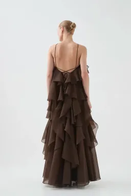 AJE Pandorea Layered Maxi Dress Chocolate Size 6 for rent on The Volte - image 4
