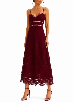 Zimmermann Jaya Wave Broderie Burgundy Midi Dress Size 1 AU 8-10 / US 4-6 for rent on The Volte - image 2