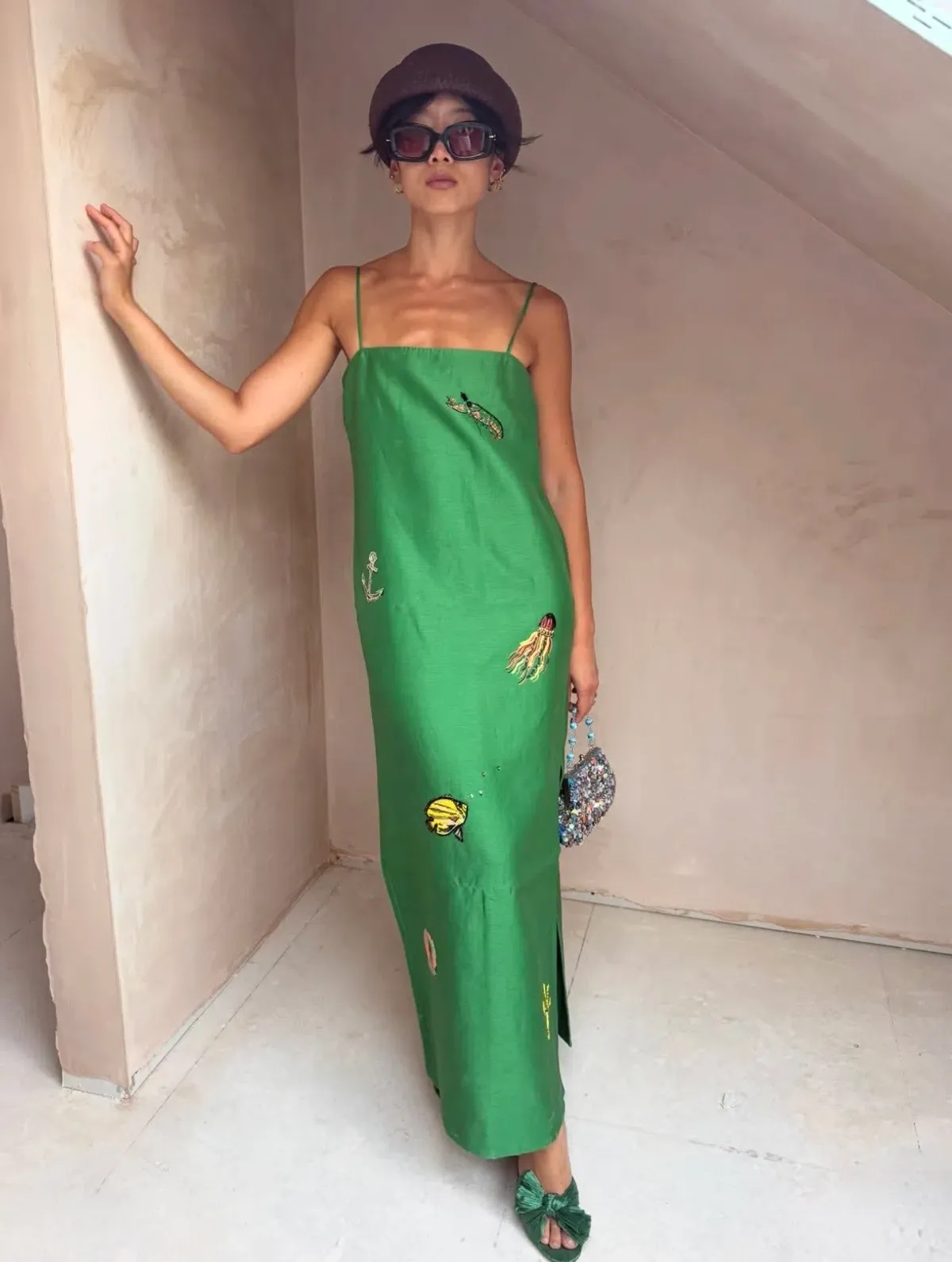 Alemais Wanda Embroided Midi Dress Green Size 6 - Image 1