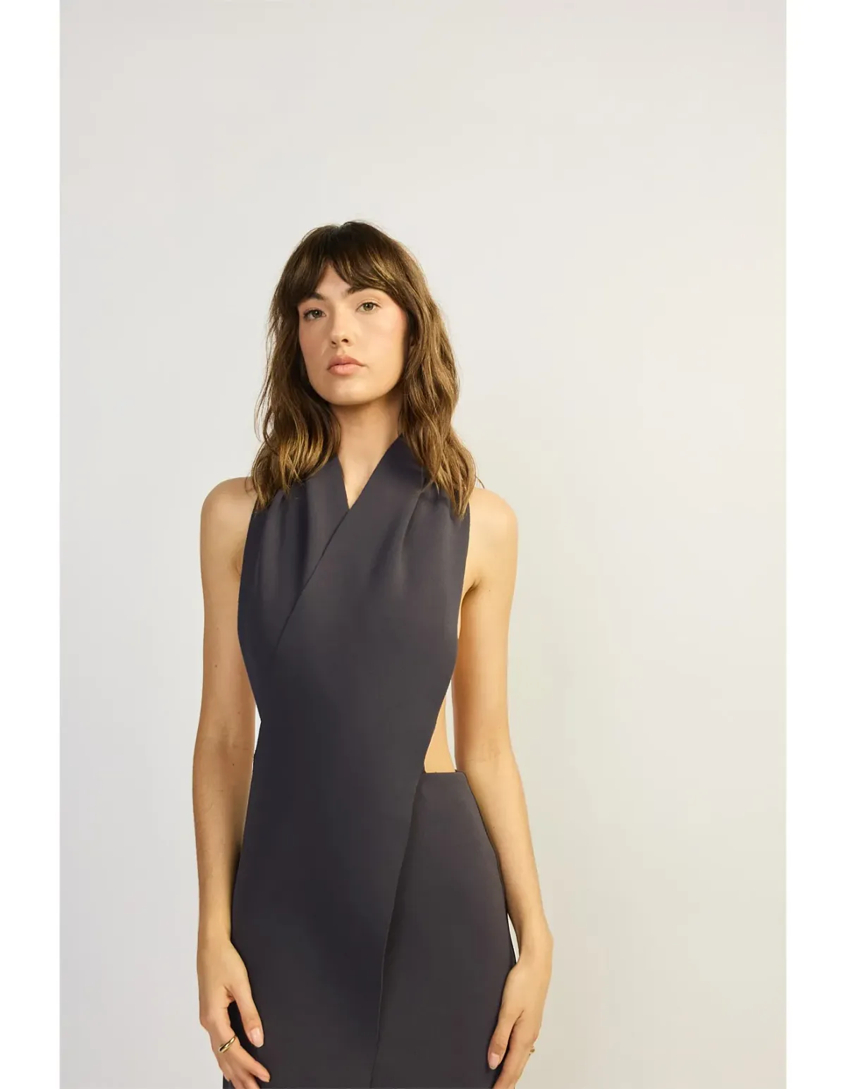 TOJHA Dova Sculpted Halter Open Back Maxi Dress M Steele - Image 3