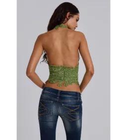 Jaded London Roswen Lace Corset Top in Green Size 6 for rent on The Volte - image 2