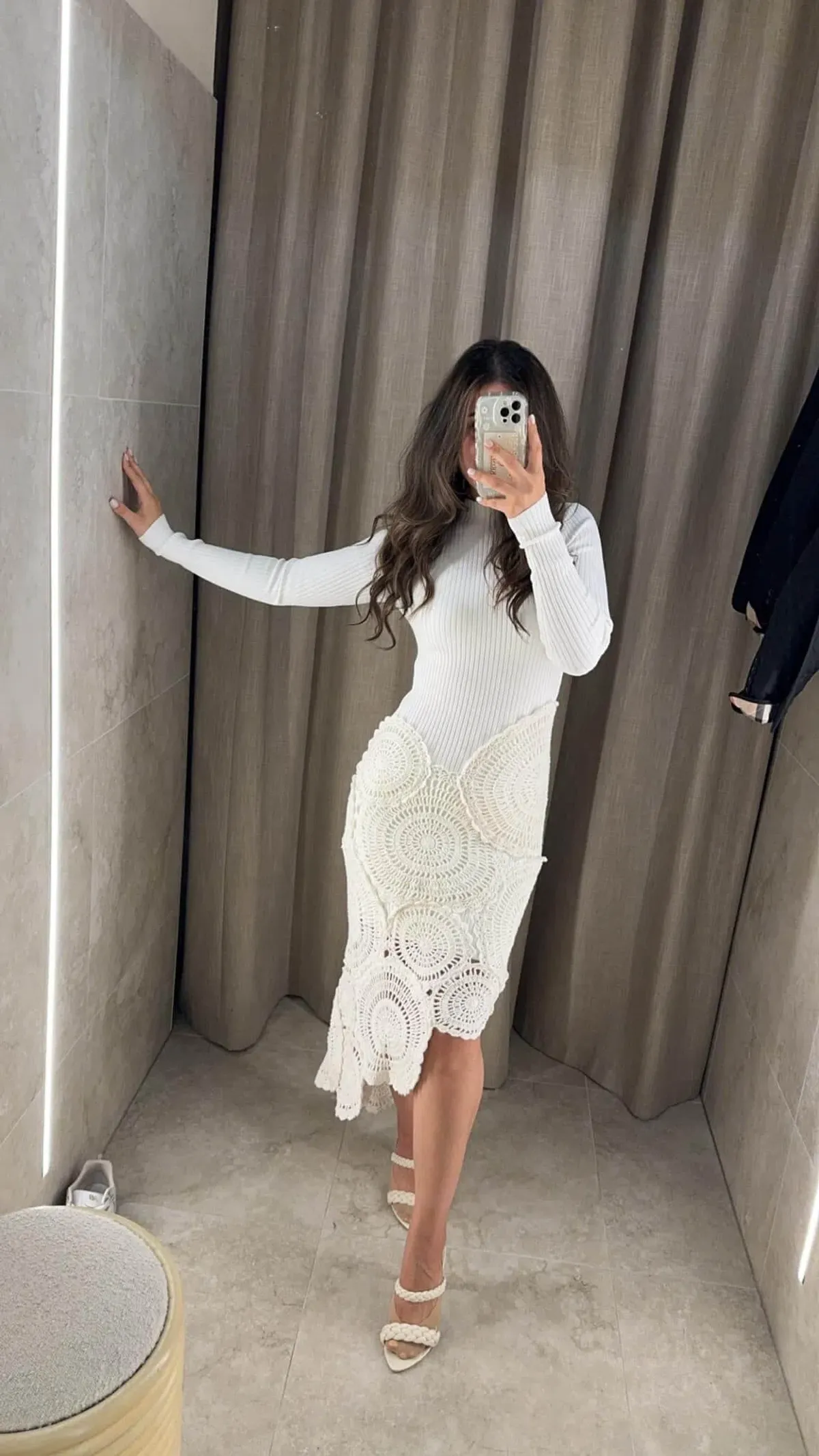Aje Mosaic Crochet Midi Dress Ivory Size Small / AU 8 - Image 3