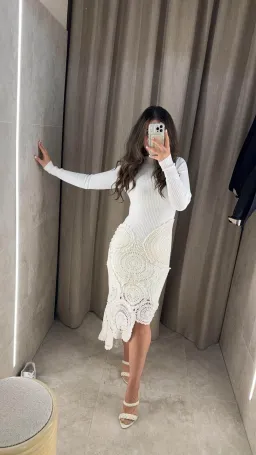 Aje Mosaic Crochet Midi Dress Ivory Size Small / AU 8 for rent on The Volte - image 3