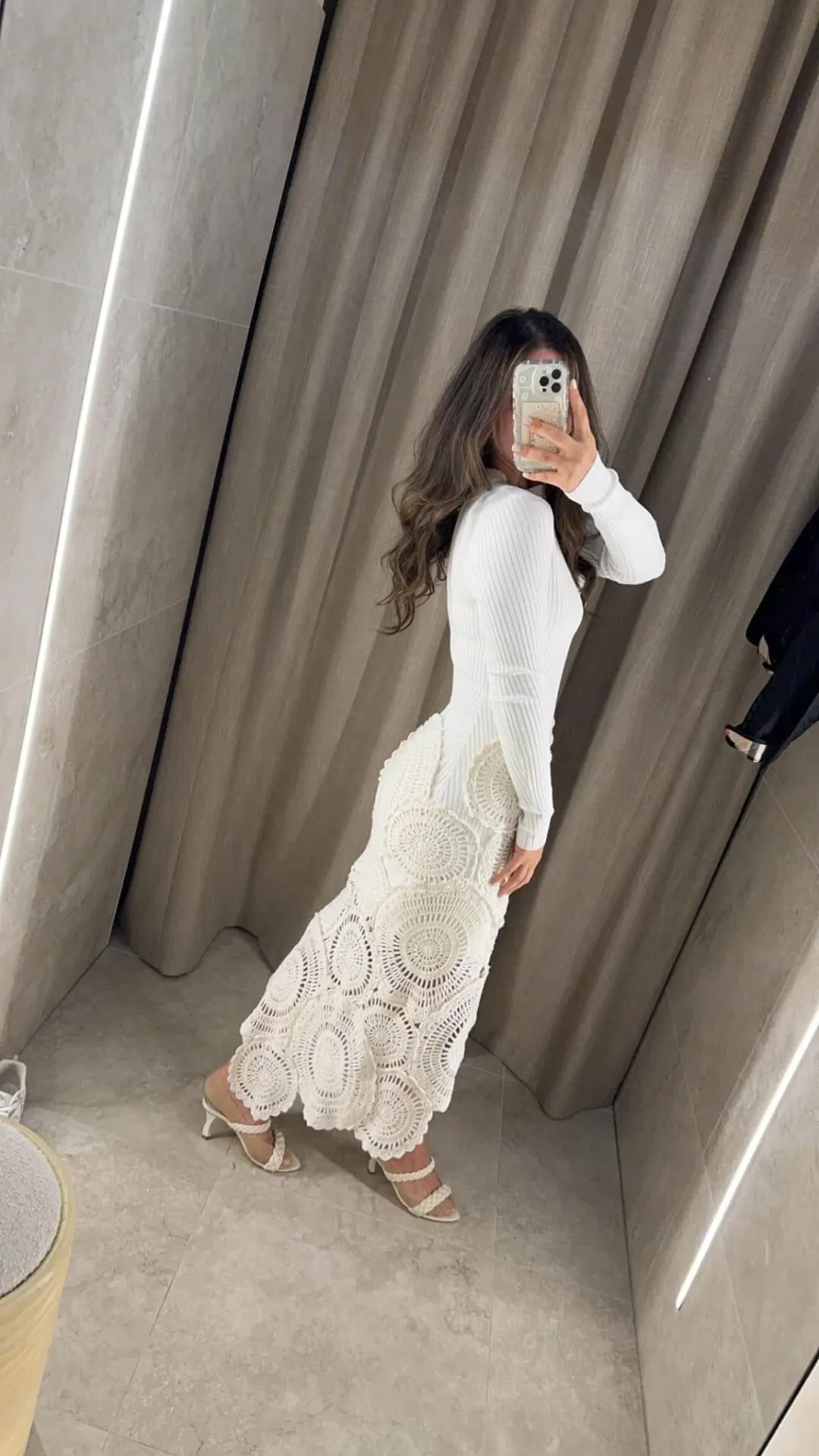 Aje Mosaic Crochet Midi Dress Ivory Size Small / AU 8 for rent on The Volte - main image