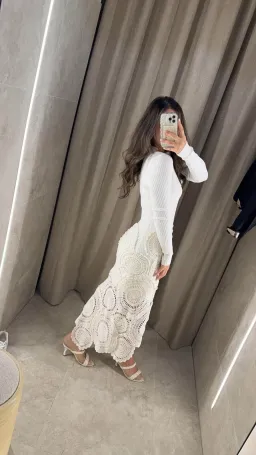 Aje Mosaic Crochet Midi Dress Ivory Size Small / AU 8 for rent on The Volte - image 2