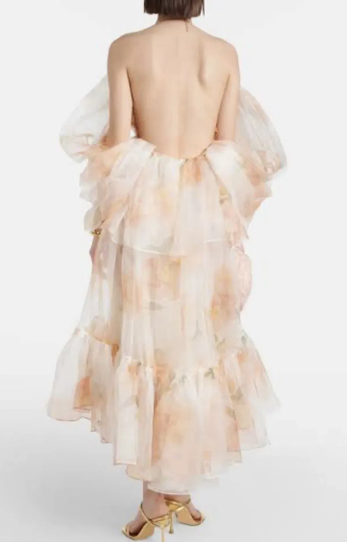 Zimmermann Natura Tiered Floral Silk Halter Neck Midi Dress Cream Peach Size 8 / 0 — Wedding Guest, Races, Cocktail - Image 10