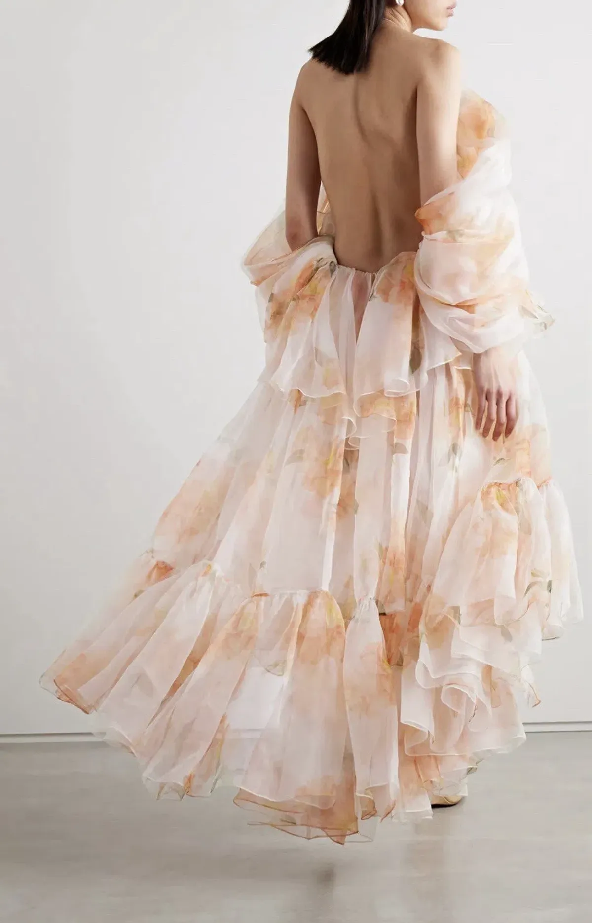 Zimmermann Natura Tiered Floral Silk Halter Neck Midi Dress Cream Peach Size 8 / 0 — Wedding Guest, Races, Cocktail - Image 12