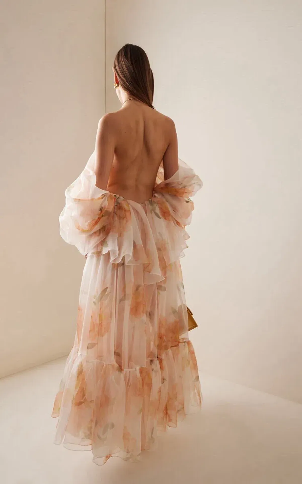 Zimmermann Natura Tiered Floral Silk Halter Neck Midi Dress Cream Peach Size 8 / 0 — Wedding Guest, Races, Cocktail - Image 4