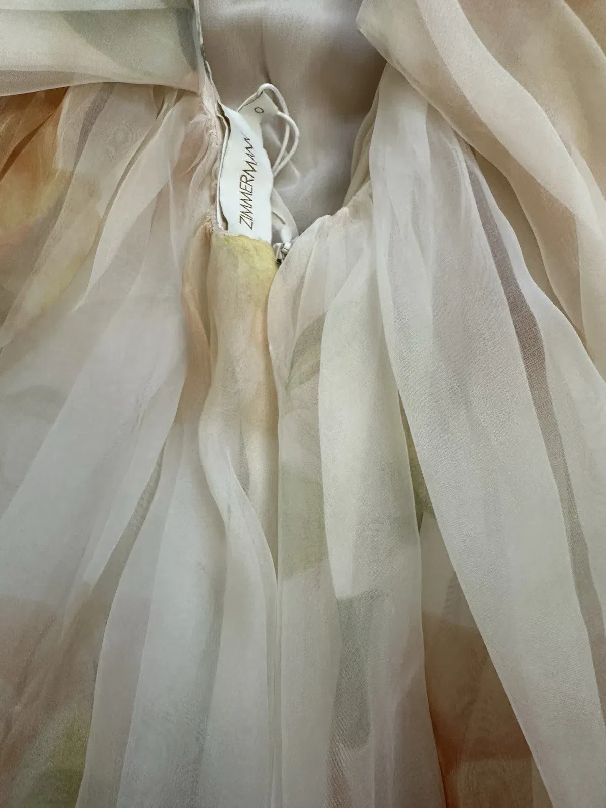 Zimmermann Natura Tiered Floral Silk Halter Neck Midi Dress Cream Peach Size 8 / 0 — Wedding Guest, Races, Cocktail - Image 16