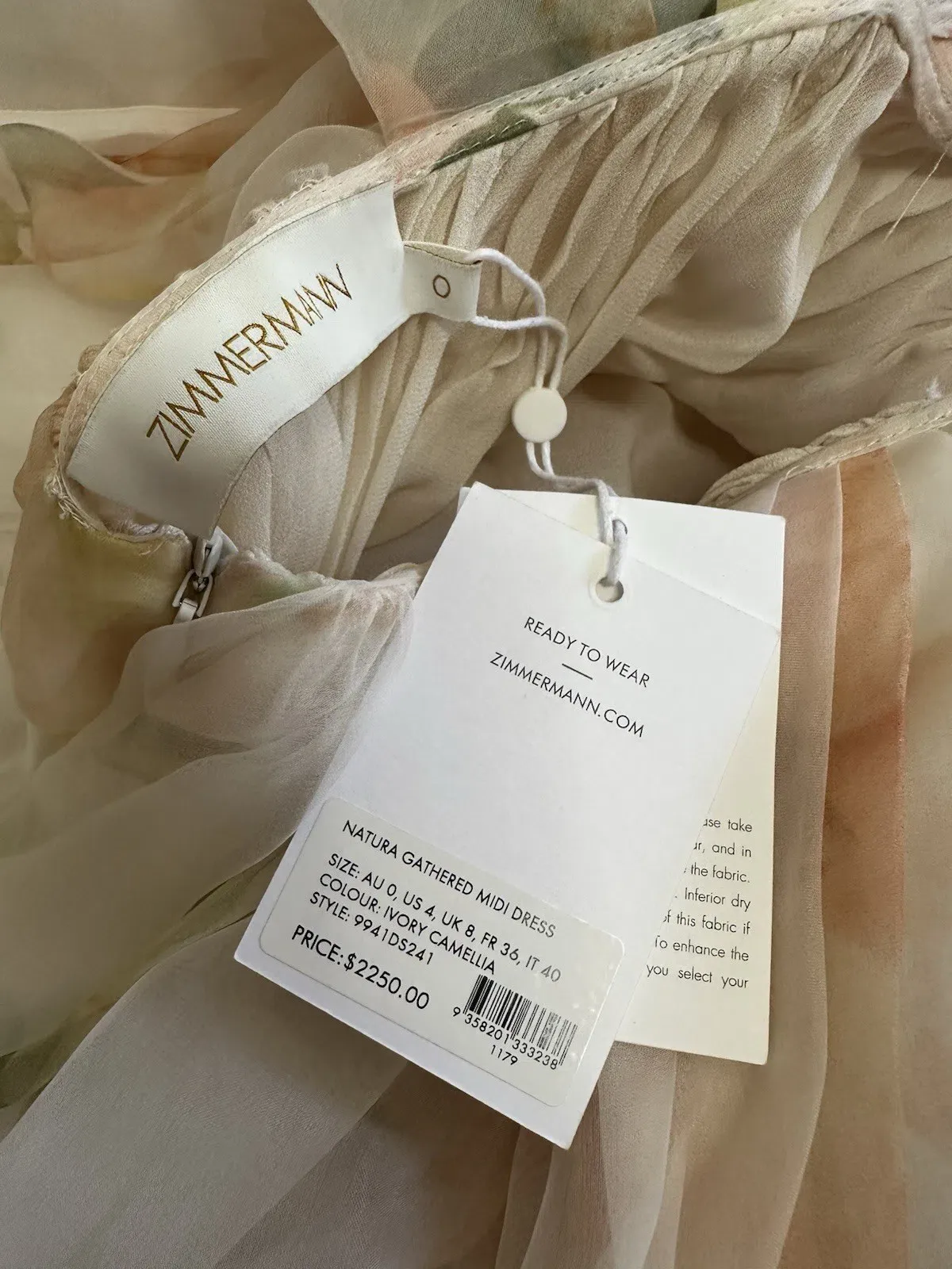 Zimmermann Natura Tiered Floral Silk Halter Neck Midi Dress Cream Peach Size 8 / 0 — Wedding Guest, Races, Cocktail - Image 17