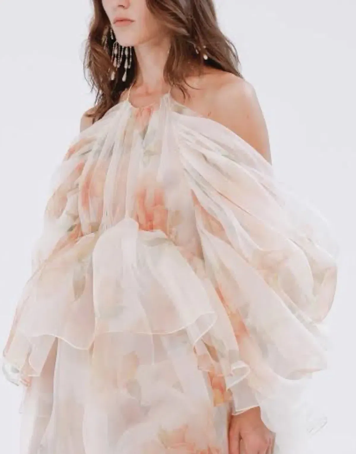 Zimmermann Natura Tiered Floral Silk Halter Neck Midi Dress Cream Peach Size 8 / 0 — Wedding Guest, Races, Cocktail - Image 9