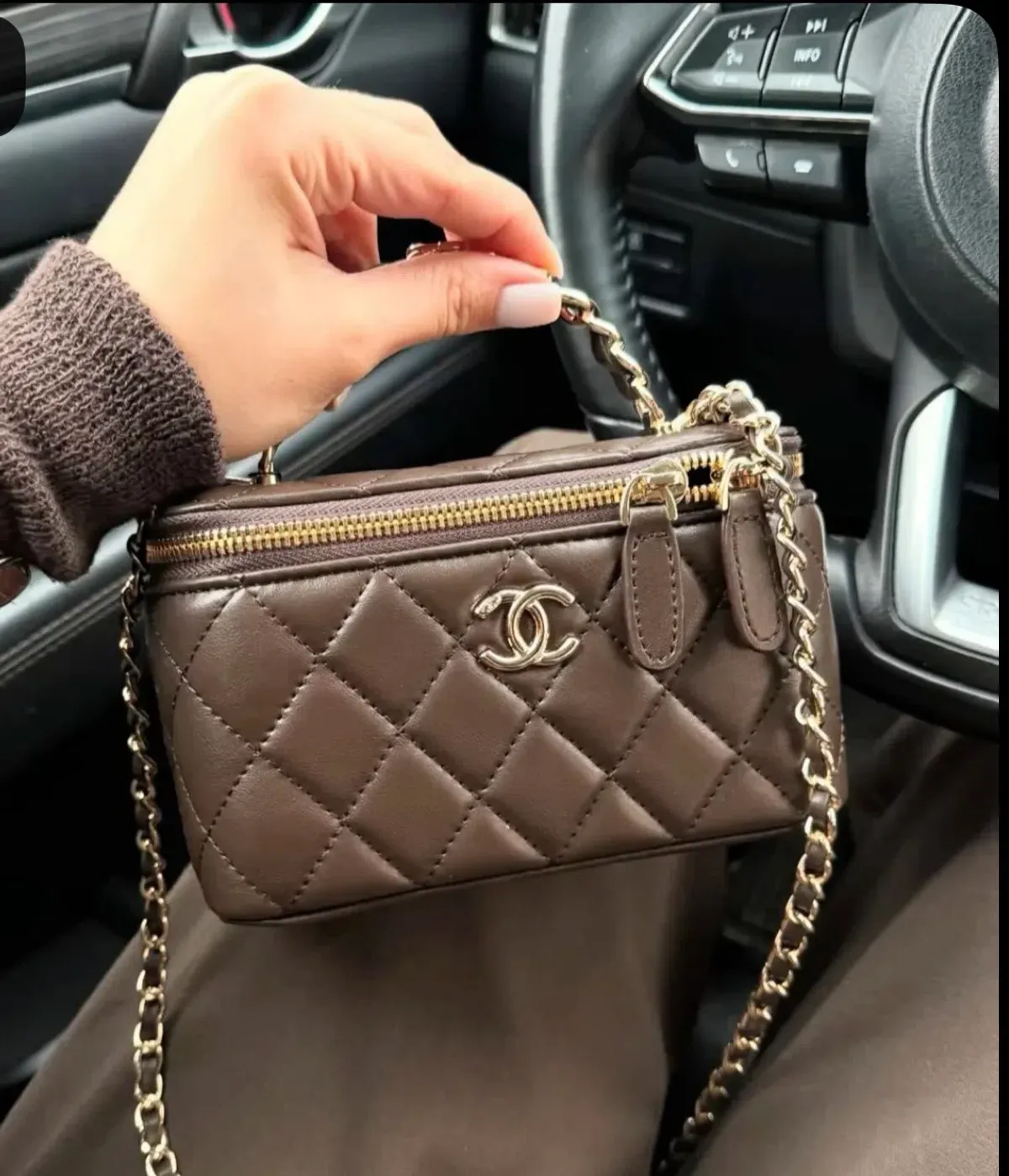 Chanel top handle vanity - chocolate for rent on The Volte - main image