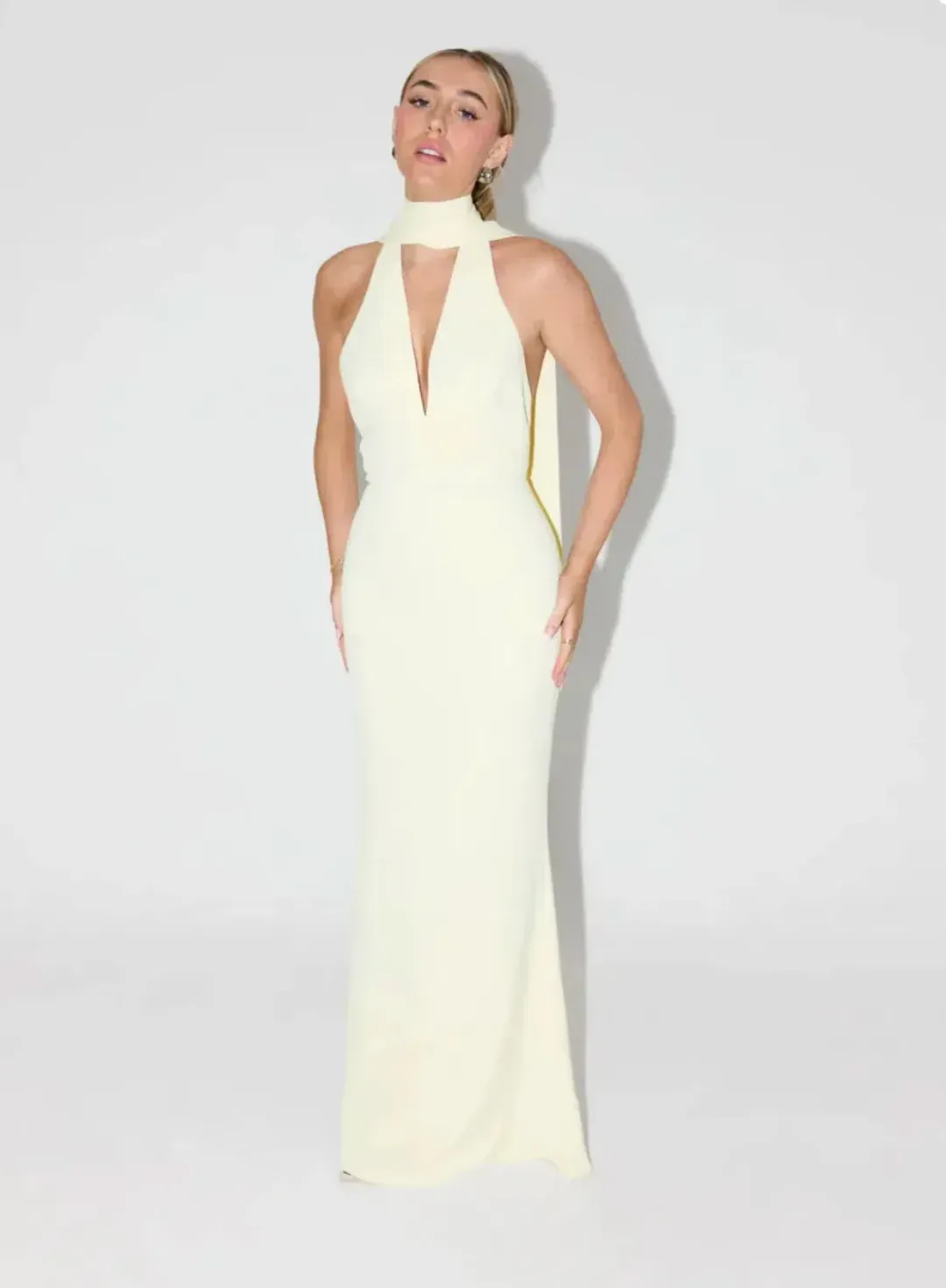 Odd Muse The Ultimate Muse Tie Neck Maxi Dress Butter Cream Size XS / AU 6 for rent on The Volte - main image
