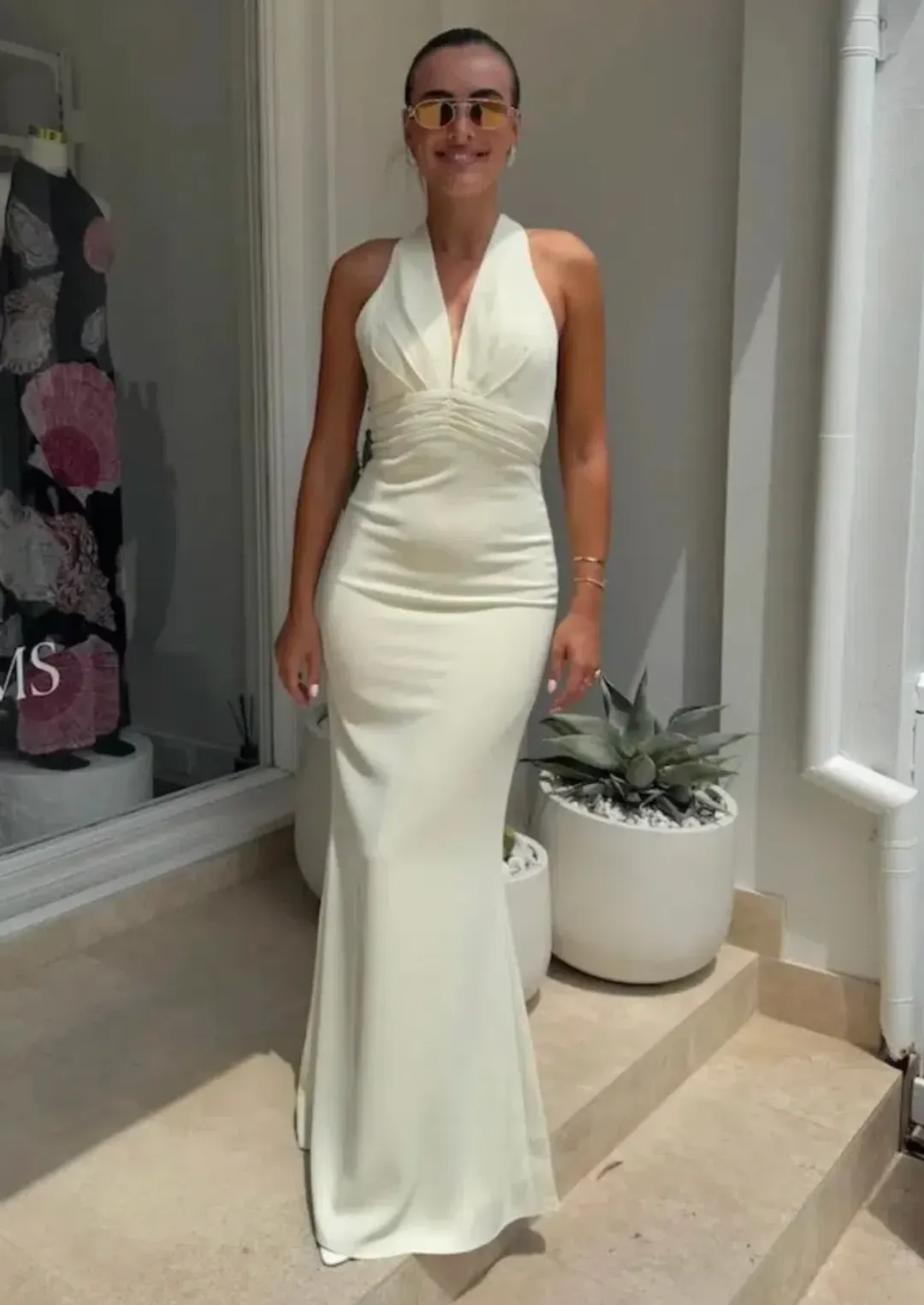 Odd Muse The Ultimate Muse Tie Neck Maxi Dress Butter Cream Size XS / AU 6 for rent on The Volte - main image