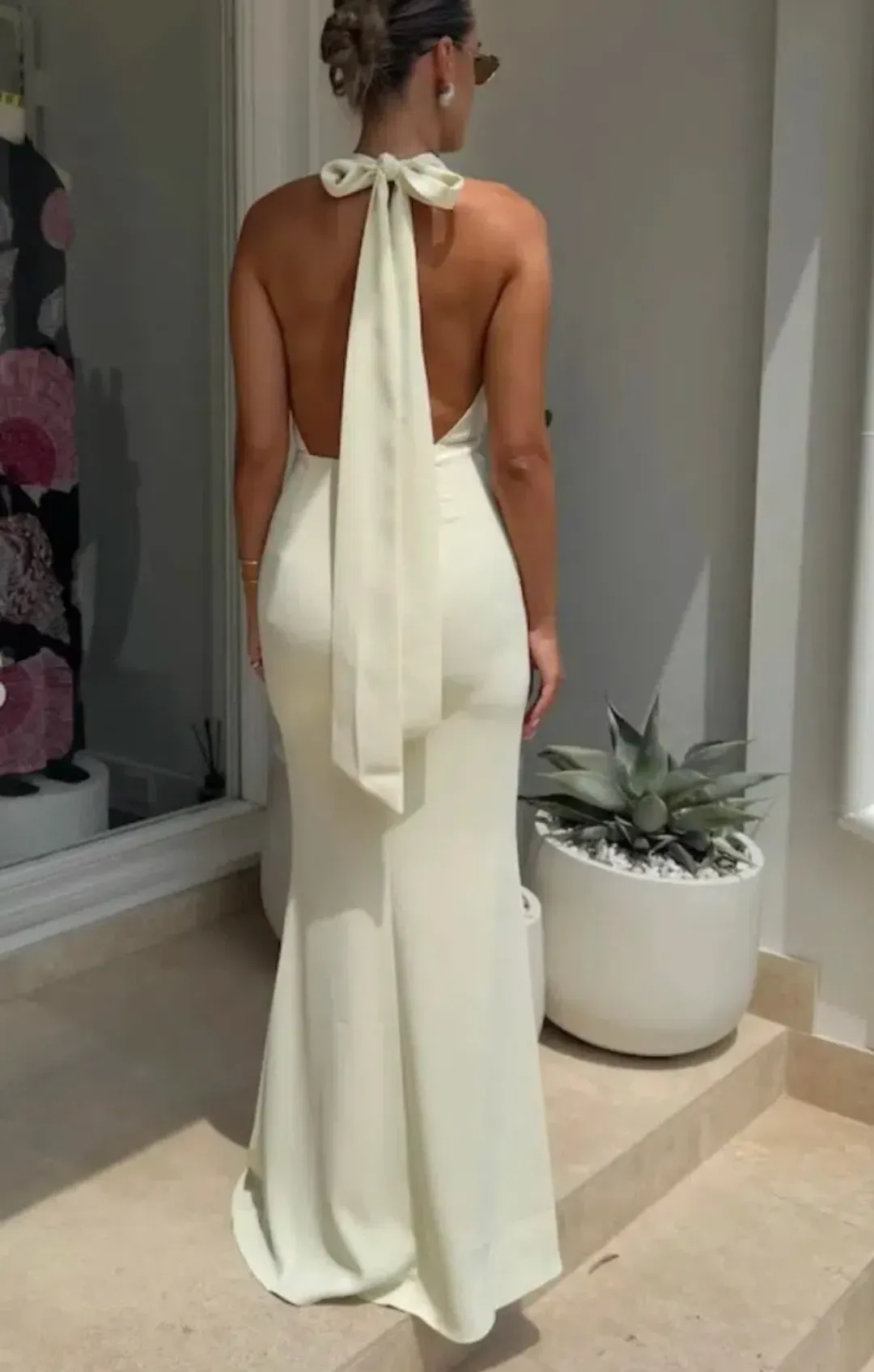 Odd Muse The Ultimate Muse Tie Neck Maxi Dress Butter Cream Size XS / AU 6 for rent on The Volte - main image
