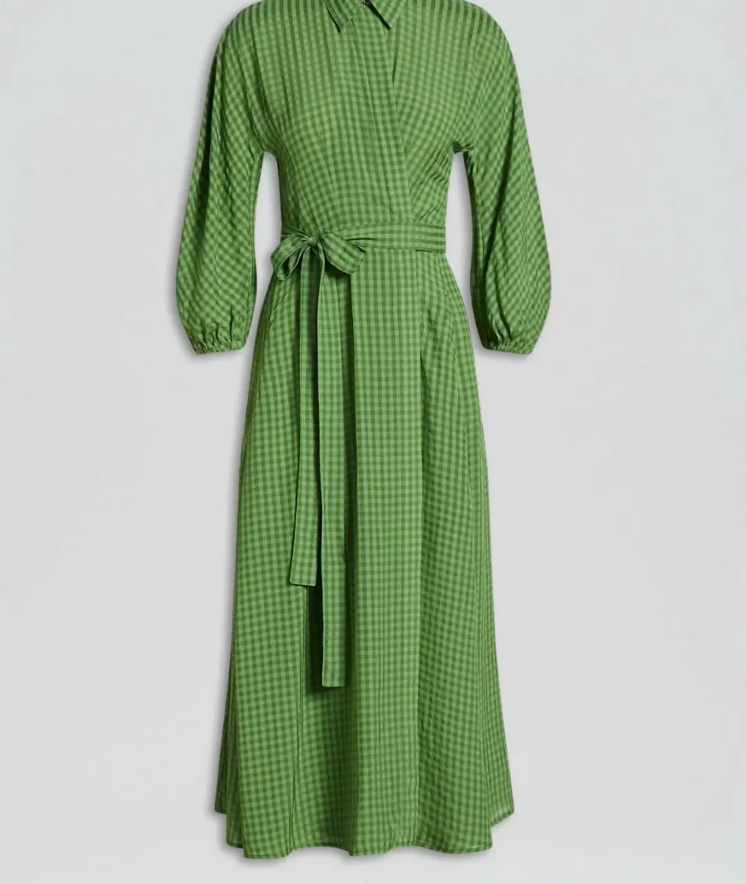 Scanlan Theodore Gingham Wrap Dress Safari Green - Size 6 for rent on The Volte - main image