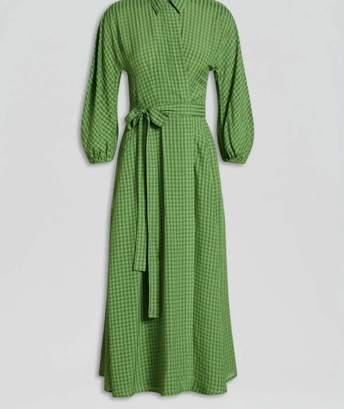 Scanlan Theodore Gingham Wrap Dress Safari Green - Size 6 - Image 4