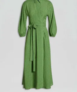 Scanlan Theodore Gingham Wrap Dress Safari Green - Size 6 for rent on The Volte - image 4