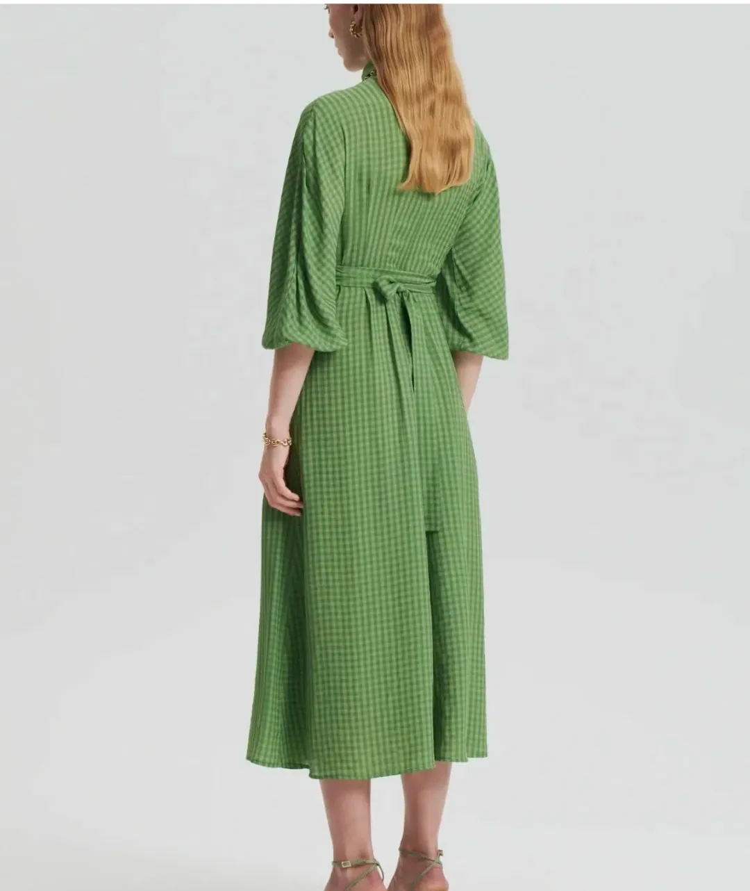 Scanlan Theodore Gingham Wrap Dress Safari Green - Size 6 for rent on The Volte - main image