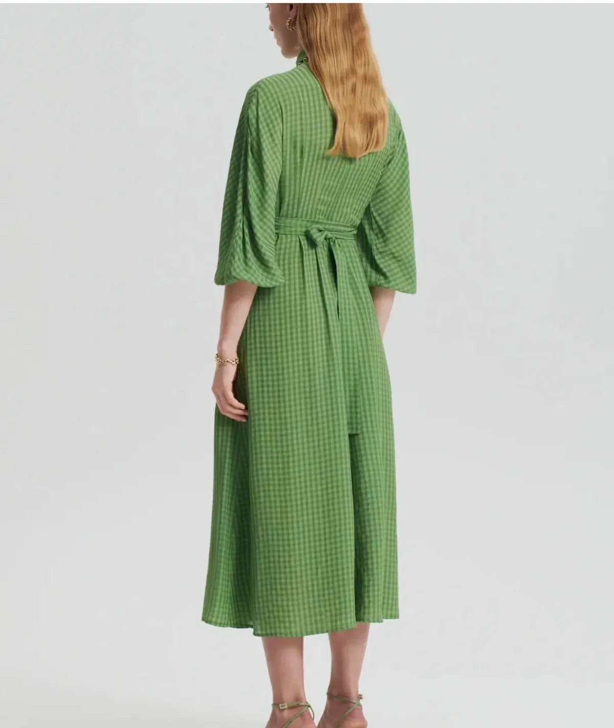 Scanlan Theodore Gingham Wrap Dress Safari Green - Size 6 - Image 3