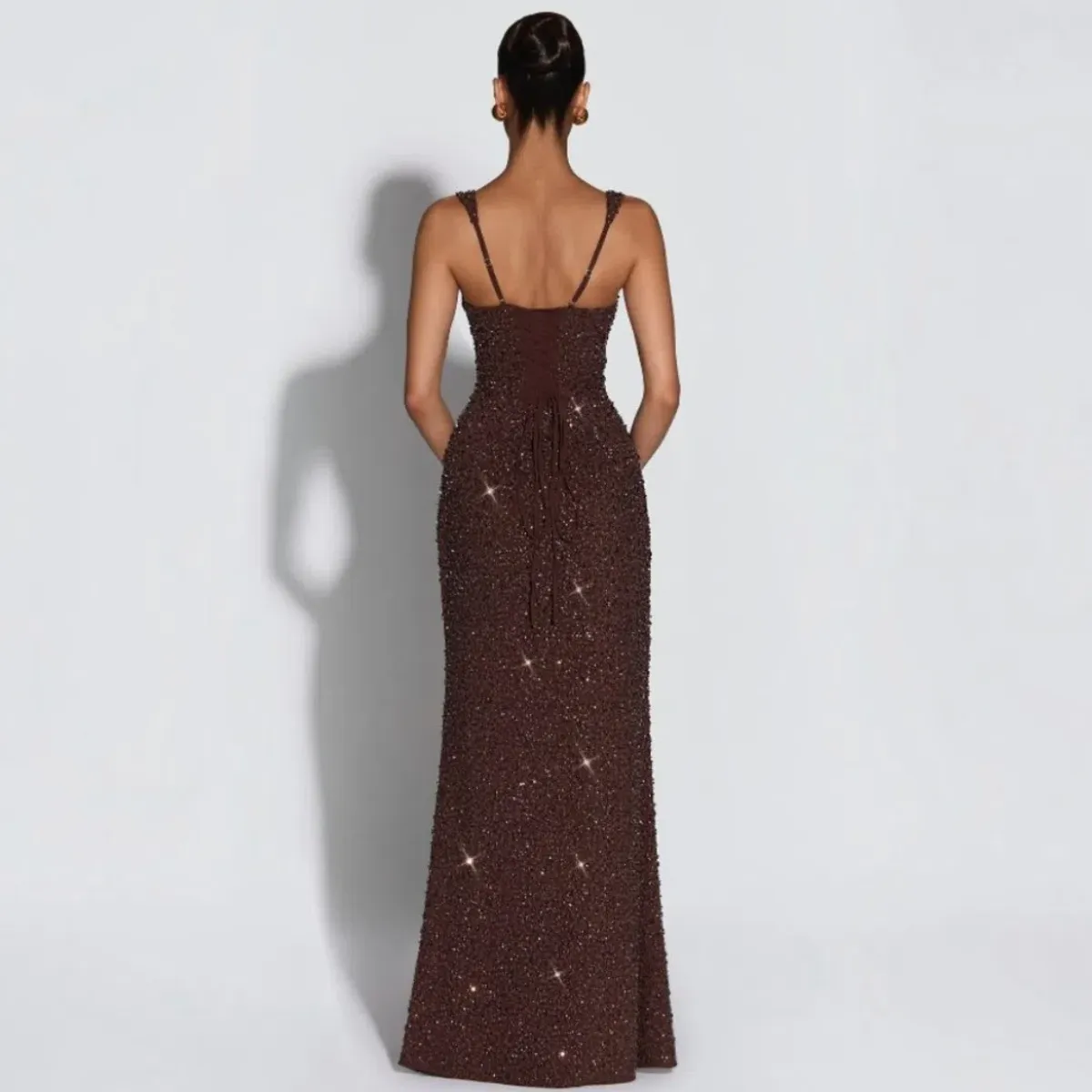 BABYBOO Calanthe Maxi Dress - Plum Brown Sparkle Size Small - Image 5