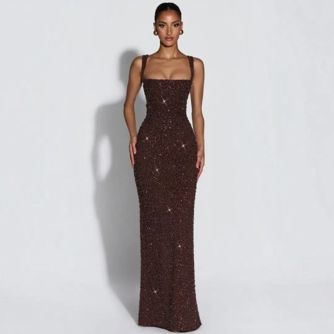 BABYBOO Calanthe Maxi Dress - Plum Brown Sparkle Size Small for rent on The Volte - main image