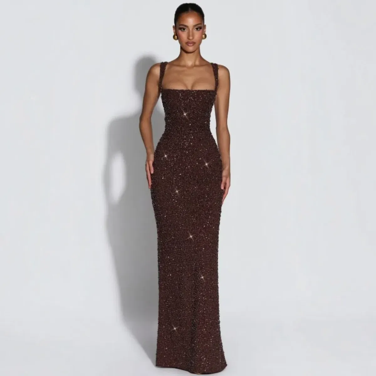BABYBOO Calanthe Maxi Dress - Plum Brown Sparkle Size Small - Image 3
