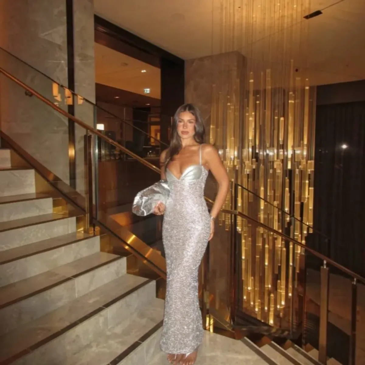 Dolls House Fashion Sira Maxi Dress - Silver Size Medium - Image 3