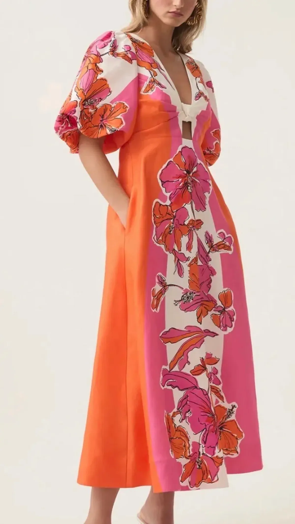 Aje Overflow knotted midi dress- Vibrant Hibiscus - Image 3