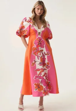 Aje Overflow knotted midi dress- Vibrant Hibiscus for rent on The Volte - image 1