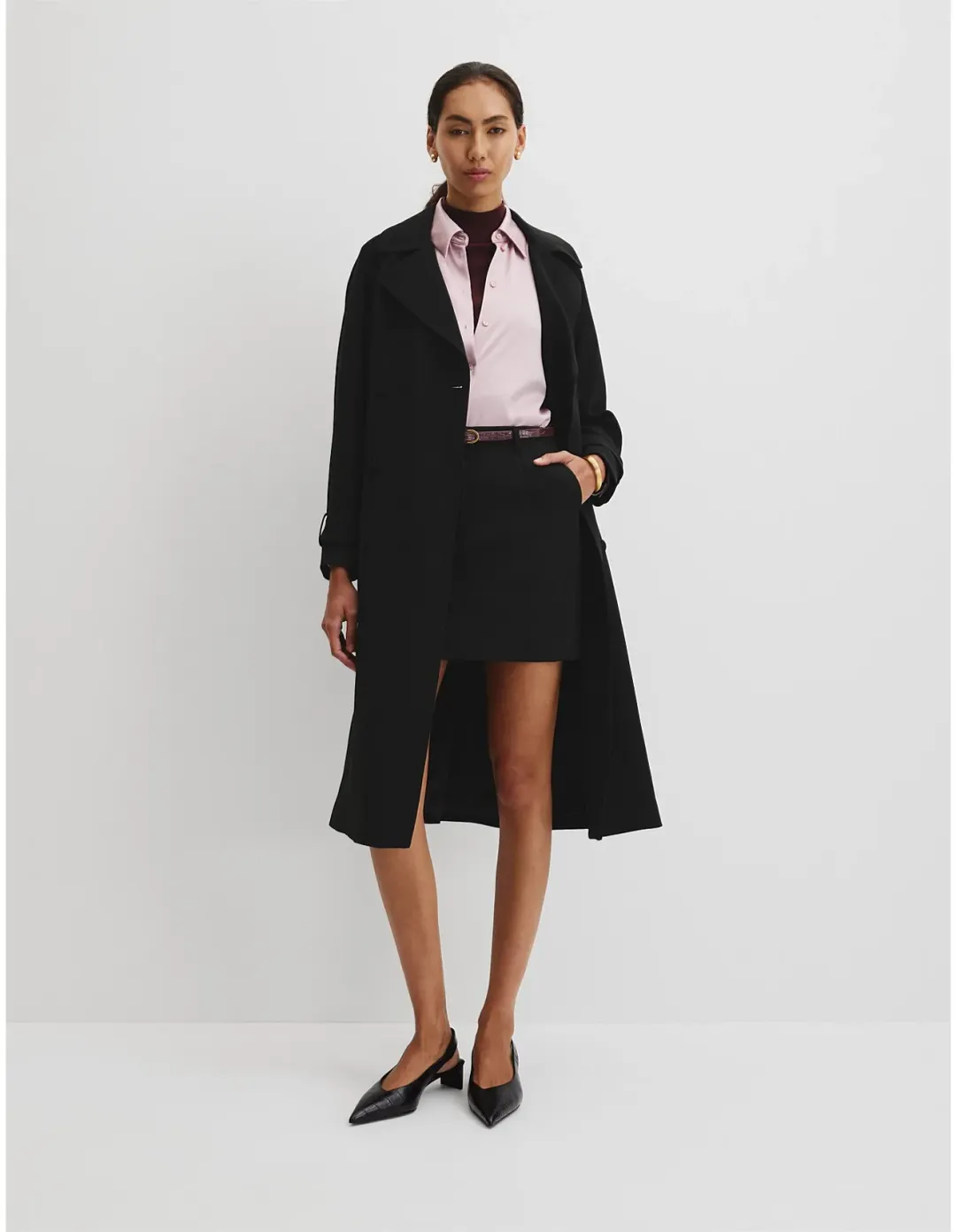 Country Road Soft Crepe Trench Coat Size 12 Black for rent on The Volte - main image