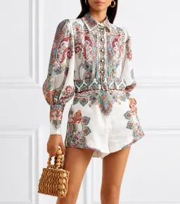 Zimmermann Ninety-Six Filigree Shirt Shorts Set Size 0 / AU 6-8 for rent on The Volte - image 3
