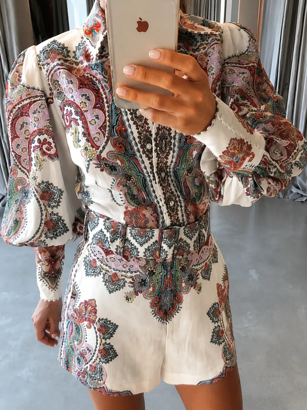Zimmermann Ninety-Six Filigree Shirt Shorts Set Size 0 / AU 6-8 for rent on The Volte - main image