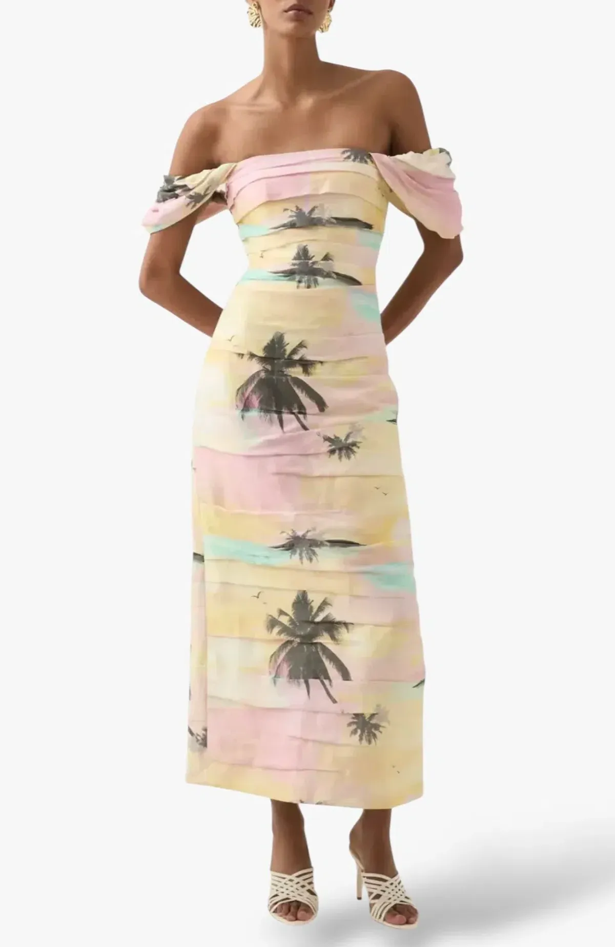 Aje Zara Gathered Off Shoulder Midi Dress Sunset Sky AU 8 / S - Image 1