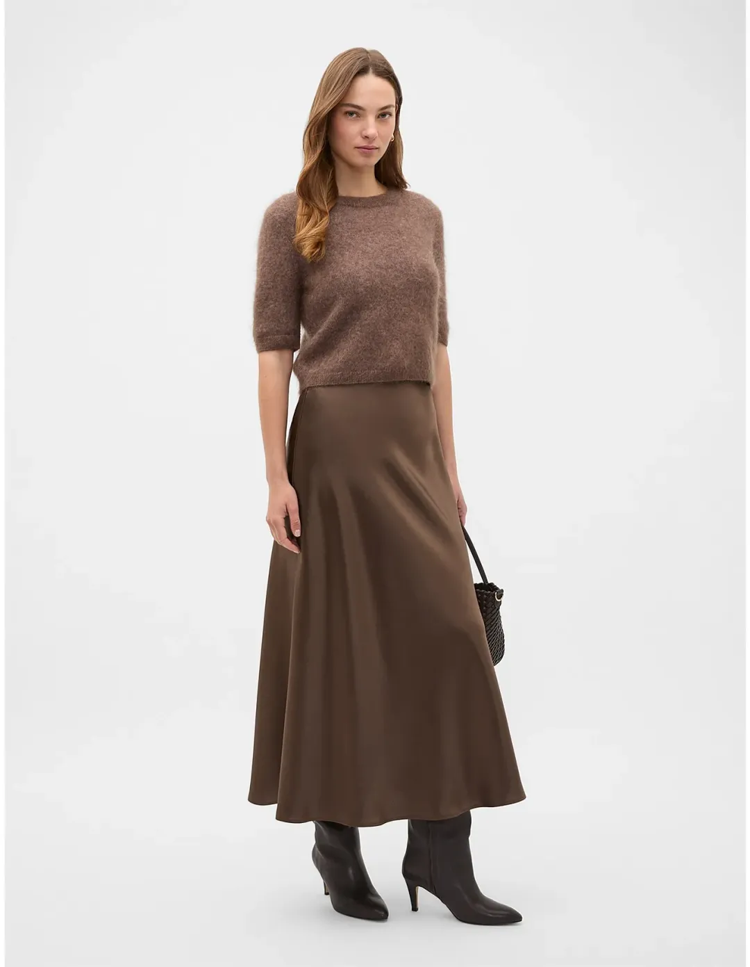 Seed Heritage Satin Midi Skirt Size 10 Chestnut for rent on The Volte - main image