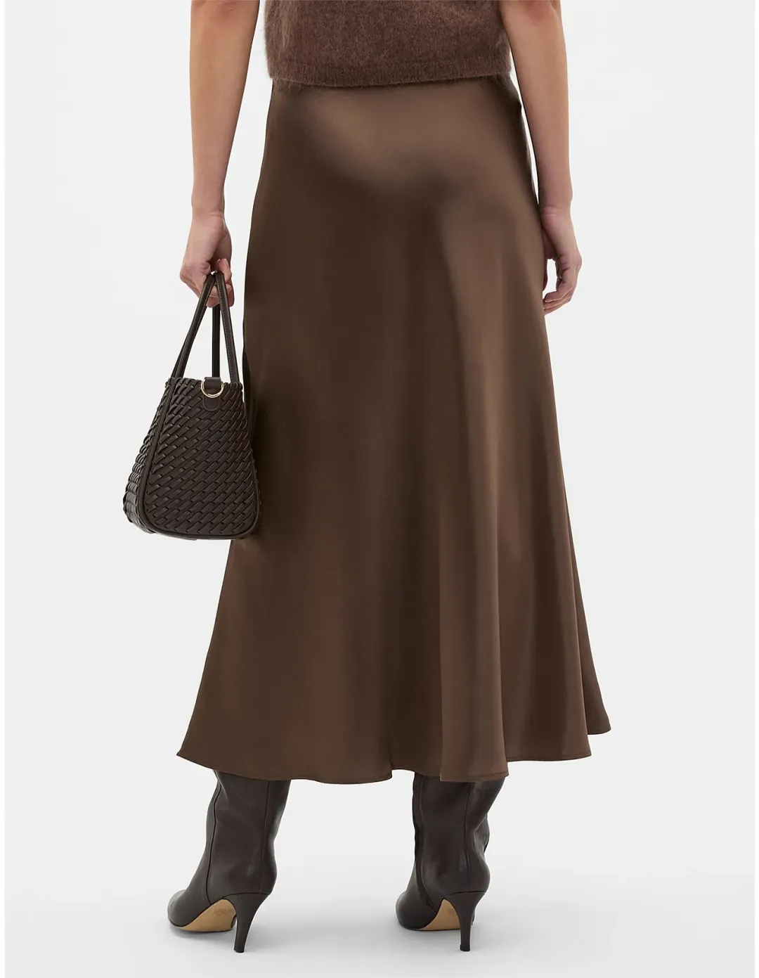 Seed Heritage Satin Midi Skirt Size 10 Chestnut for rent on The Volte - main image