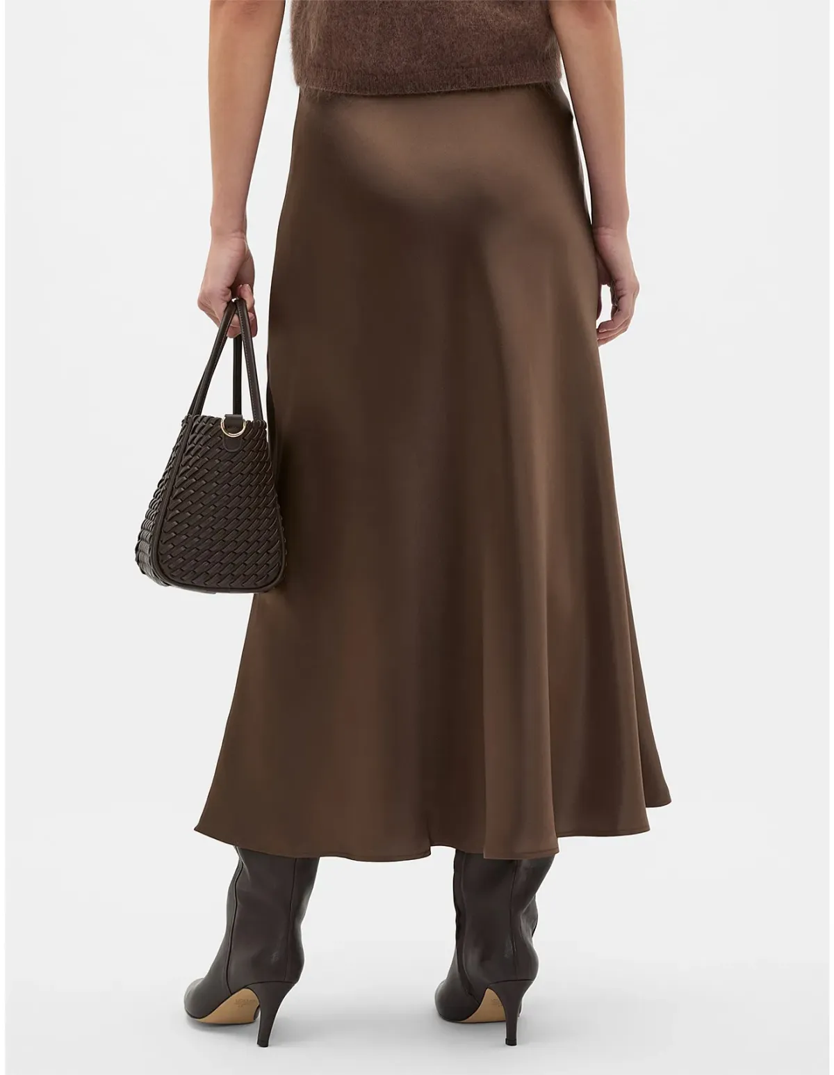Seed Heritage Satin Midi Skirt Brown Size 10 - Image 3