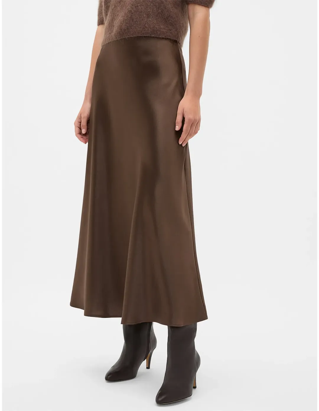 Seed Heritage Satin Midi Skirt Size 10 Chestnut for rent on The Volte - main image