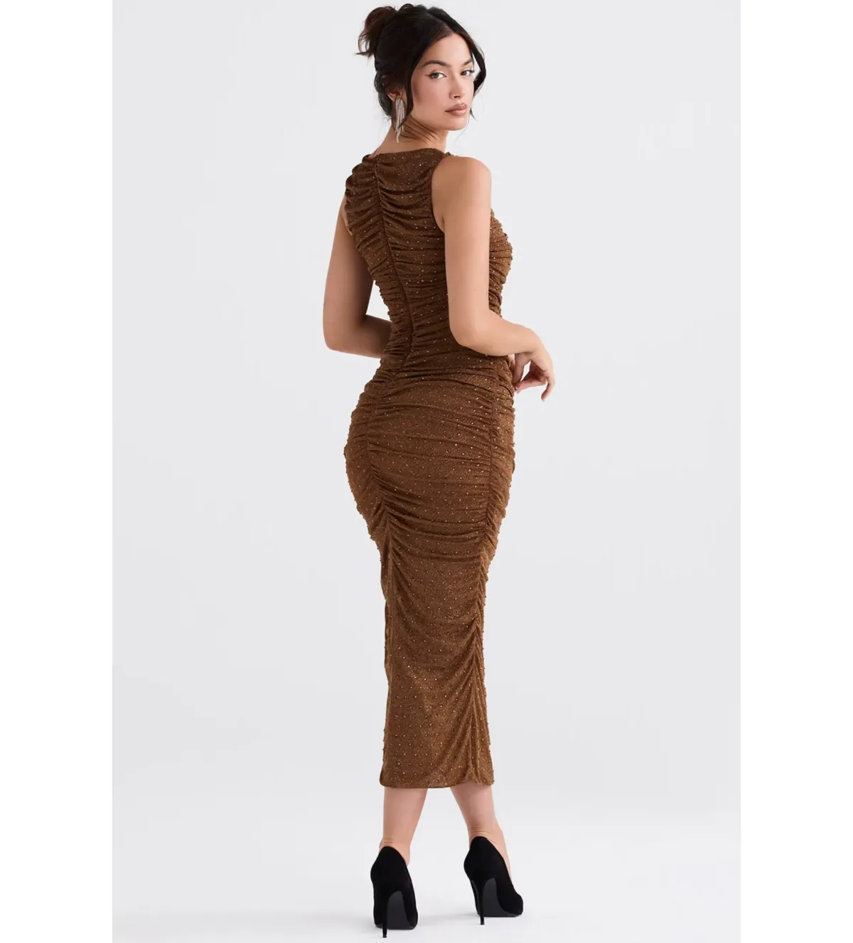 House of CB Laurie Coffee Crystallised Maxi Dress Size 6 - Image 2