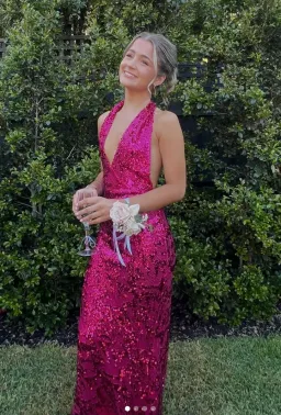 Fait Par Foutch Liana Maxi Dress in Magenta Sequin Size XS for rent on The Volte - image 1
