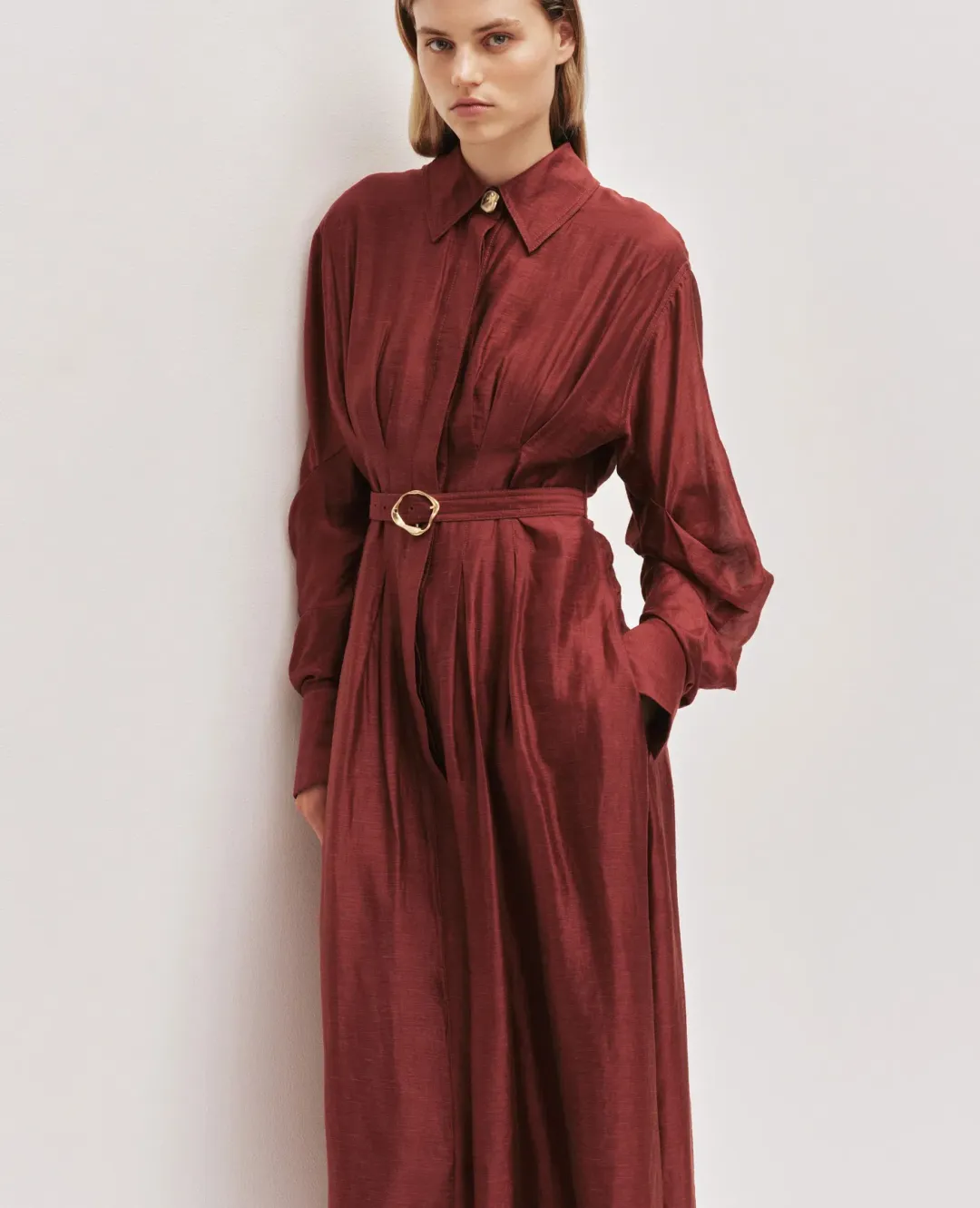 Aje Murphy Midi Dress Mahogany Size 10 for rent on The Volte - main image