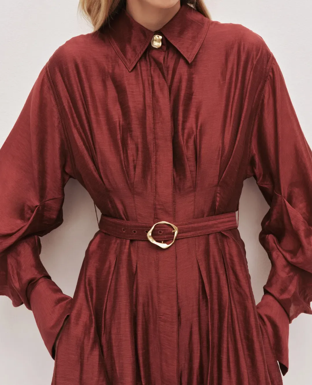Aje Murphy Midi Dress Mahogany Size 10 for rent on The Volte - main image