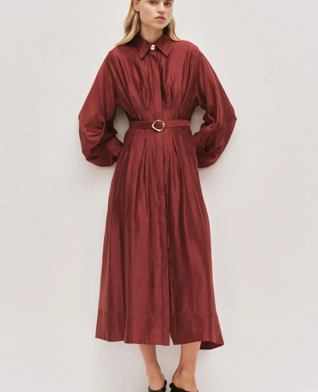 Aje Murphy Midi Dress Mahogany Size 10 for rent on The Volte - main image