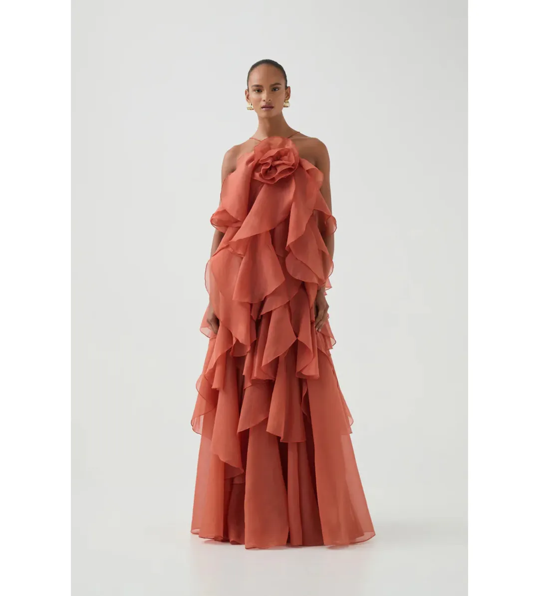 🪸 Aje Pandorea Layered Maxi Dress in Coral Clay - Size 14 Gown 🪸 for rent on The Volte - main image