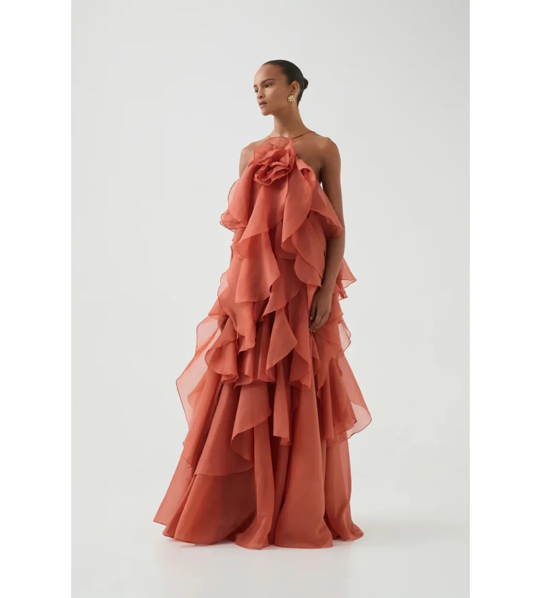 🪸 Aje Pandorea Layered Maxi Dress in Coral Clay - Size 14 Gown 🪸 for rent on The Volte - main image