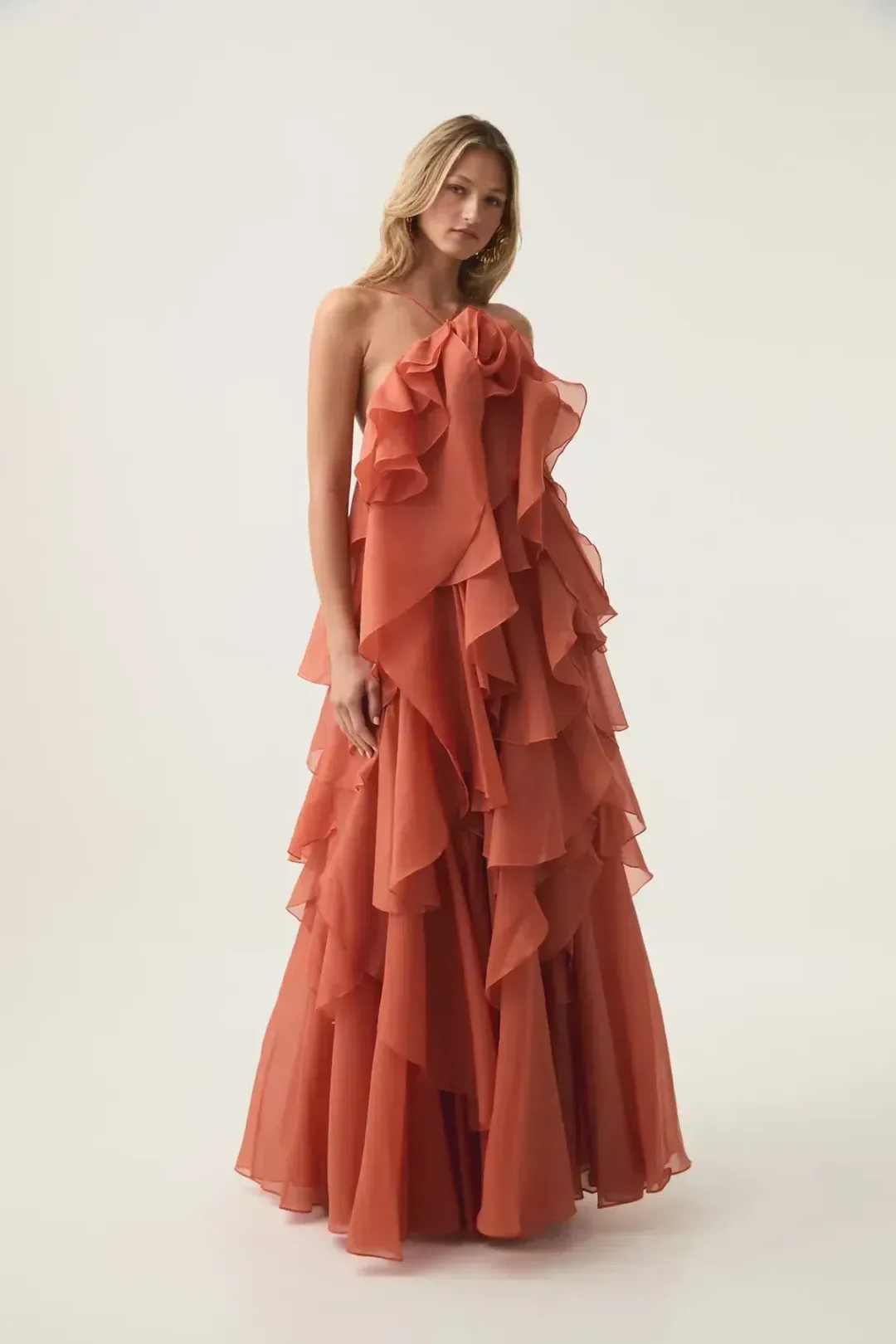 🪸 Aje Pandorea Layered Maxi Dress in Coral Clay - Size 12 Gown 🪸 for rent on The Volte - main image