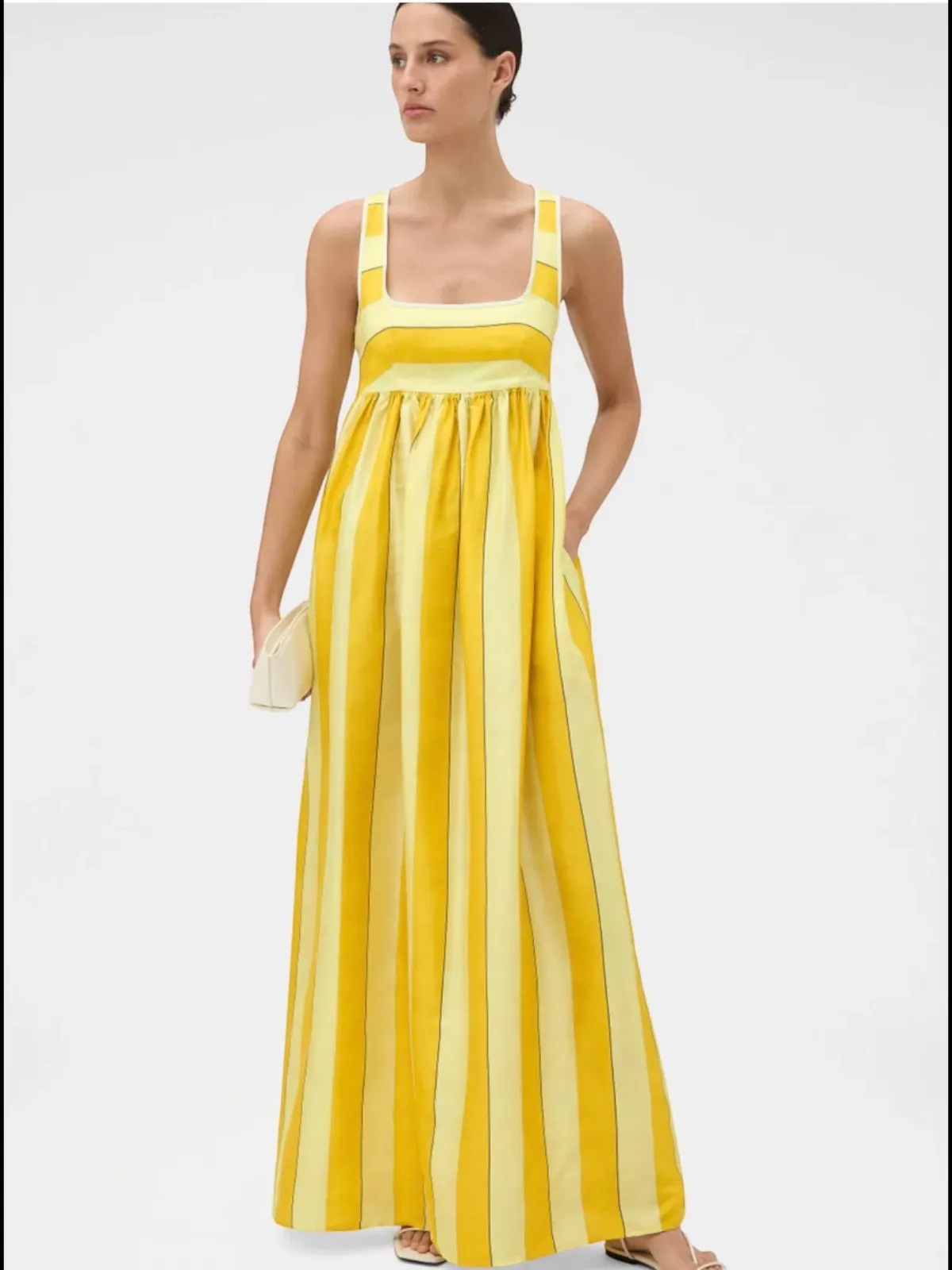 Oroton Slub Silk Striped Sundress Size 14 Strappy Maxi Gown - Image 1